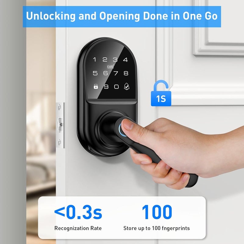 Bog fang Smart keypad Door Lock with Handle，Fingerprint Keyless Entry Digital Lock with Built-in doorbell for Front Door,Bedroom,biometric Door knob,with Gateway Remote APP Control - Image 5